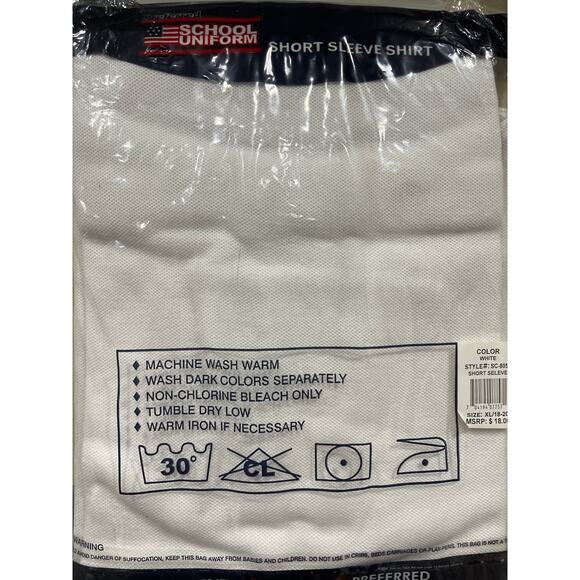 School Uniform Boys White Polo Shirt XL 18-20 Short Sleeve 100% Cotton - Picture 3 of 3